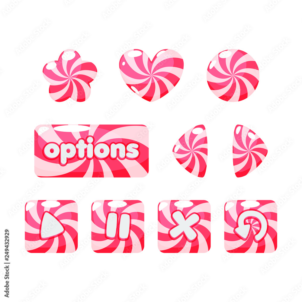 Candy set of different shapes, cartoon glossy buttons illustration ...