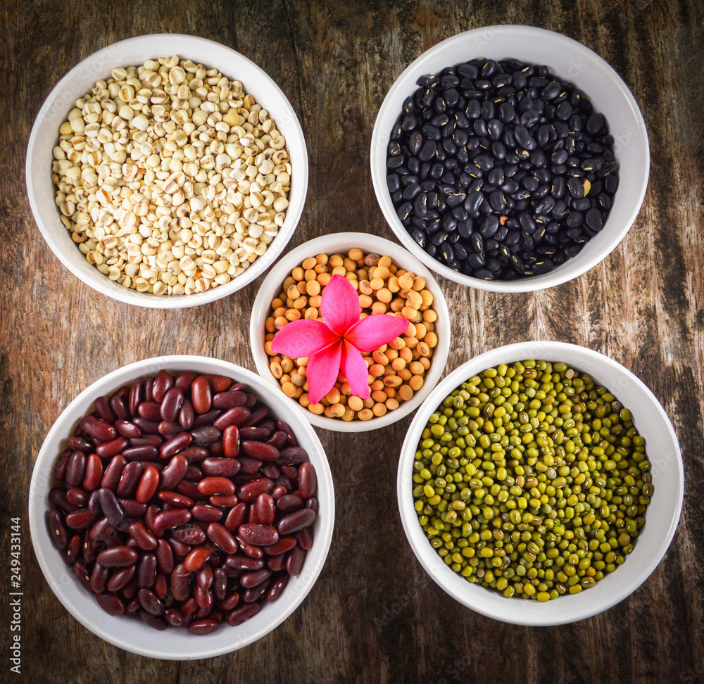 whole grains seeds various lentils with mung bean , black bean , red kidney bean , soybean and Job's tears whole grains seeds various lentils with mung bean , black bean , red kidney bean , soybean and Job's tears