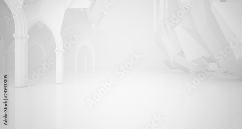 Abstract white gothic interior. 3D illustration and rendering.