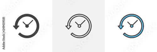 Time back icon. Line, glyph and filled outline colorful version, Clock with arrow around outline and filled vector sign. Symbol, logo illustration. Different style icons set. Pixel perfect vector 