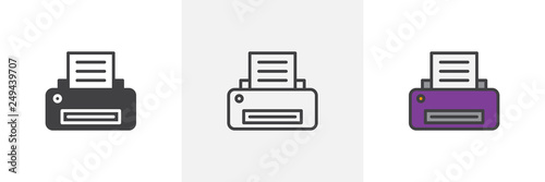 Printer with paper sheet icon. Line, glyph and filled outline colorful version, document printing outline and filled vector sign. Symbol, logo illustration. Different style icons set. Pixel perfect 