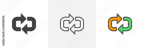 Rotation arrows icon. Line, glyph and filled outline colorful version, Recycle arrows outline and filled vector sign. Synchronization symbol logo illustration. Different style icons set. Pixel perfect