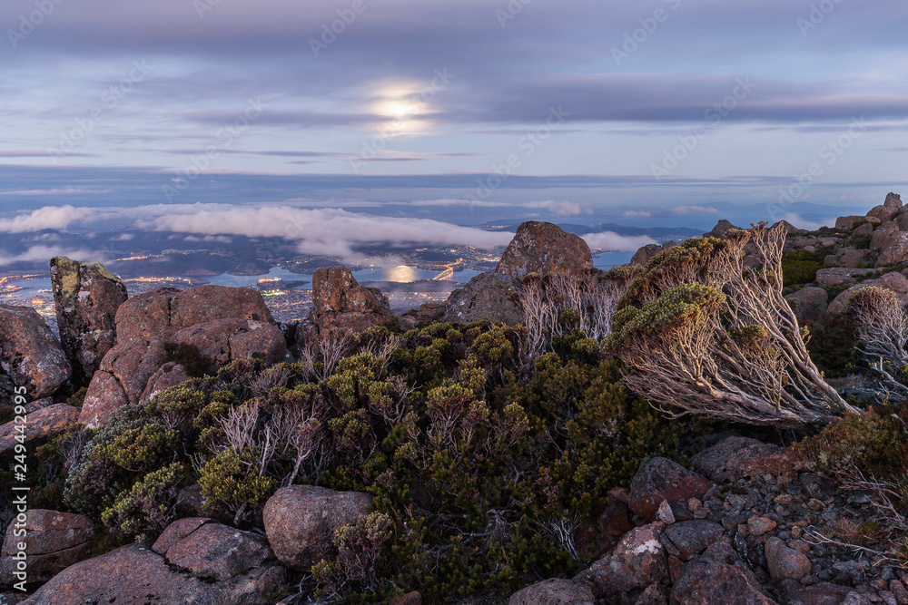 Naklejka premium View over Hobart and Derwent River from Mount Wellington, Tasmania