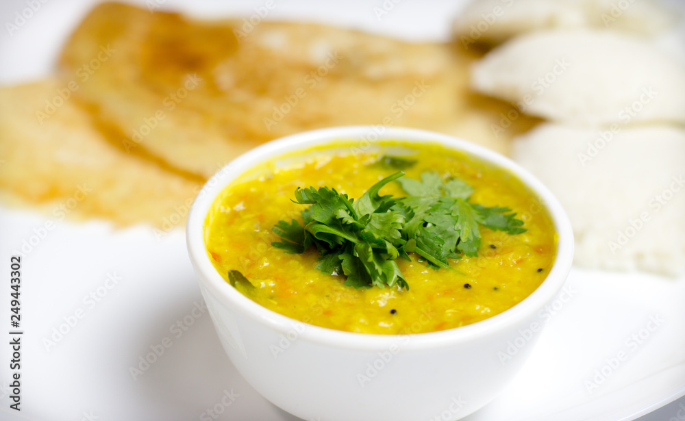 Dosa idli with sambar and dall for breakfast or dinner in south india Dosa idli with sambar and dall for breakfast or dinner in south india