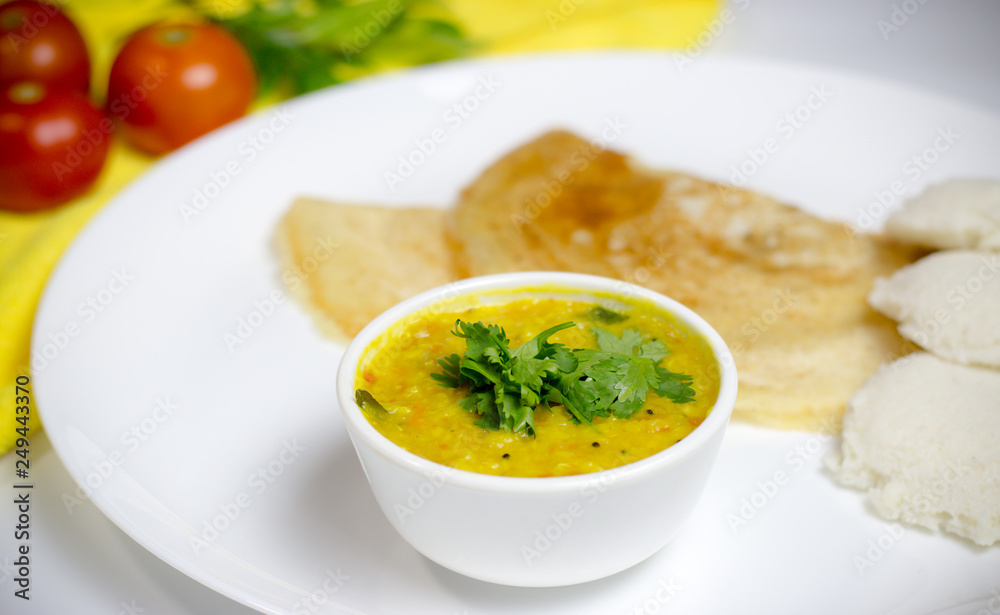 Dosa idli with sambar and dall for breakfast or dinner in south india Dosa idli with sambar and dall for breakfast or dinner in south india