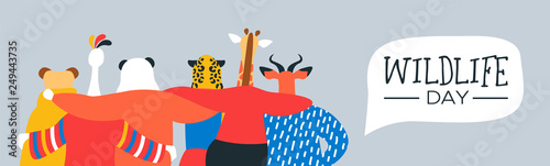 Wildlife Day web banner of happy animal friends