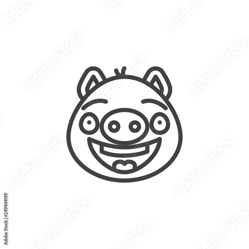 Cheerful piggy face emoji line icon. linear style sign for mobile concept and web design. Happy piggy face emoticon outline vector icon. Pig year zodiac symbol, logo illustration. Pixel perfect 