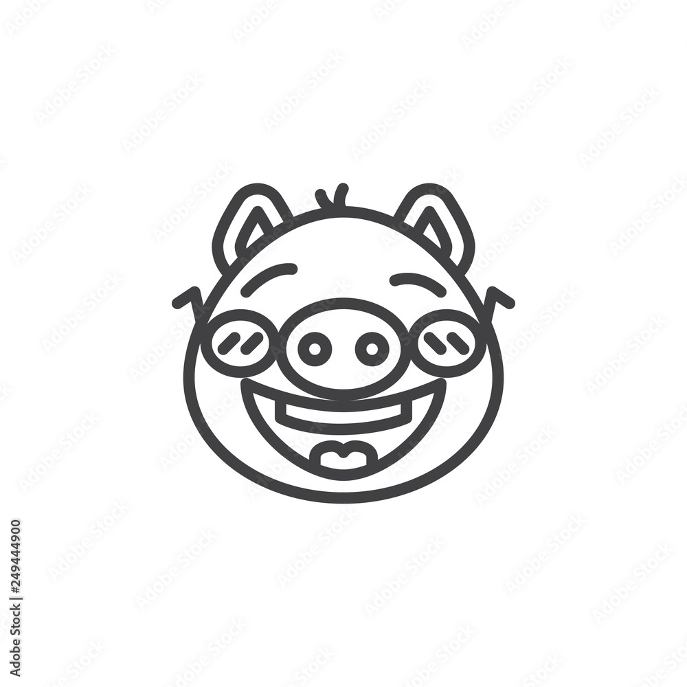Piggy happy face with glasses emoticon line icon. linear style sign for mobile concept and web design. Cute piggy face with sunglasses outline vector icon. Pig year zodiac symbol, logo illustration Piggy happy face with glasses emoticon line icon. linear style sign for mobile concept and web design. Cute piggy face with sunglasses outline vector icon. Pig year zodiac symbol, logo illustration