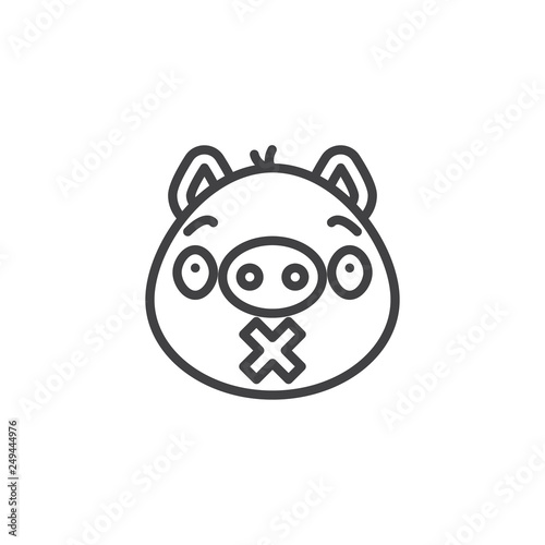 Piggy silent face emoticon line icon. linear style sign for mobile concept and web design. Cute silence emoji outline vector icon. Pig year zodiac symbol, logo illustration. Pixel perfect vector