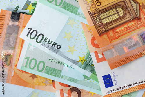 One Hundred and Fifty euro banknotes as a background close up