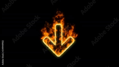 arrow down symbol inflames. Then disappears. In - Out loop. Alpha channel Premultiplied - Matted with color black