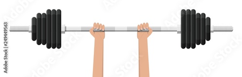 Barbell with metal weights. Gym workout equipment, Fitness, healthy and sport lifestyle. Strength and bodybuilding training. Vector illustration flat style