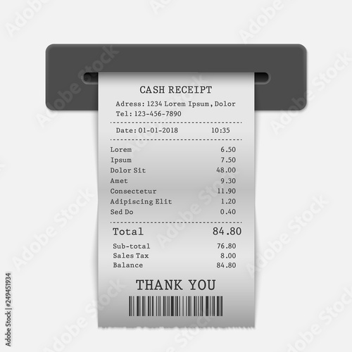 Paper sales printed receipt