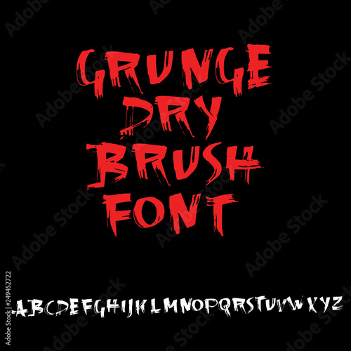 Grungy modern dry brush lettering. Handdrawn grunge ink font. Vector illustration.