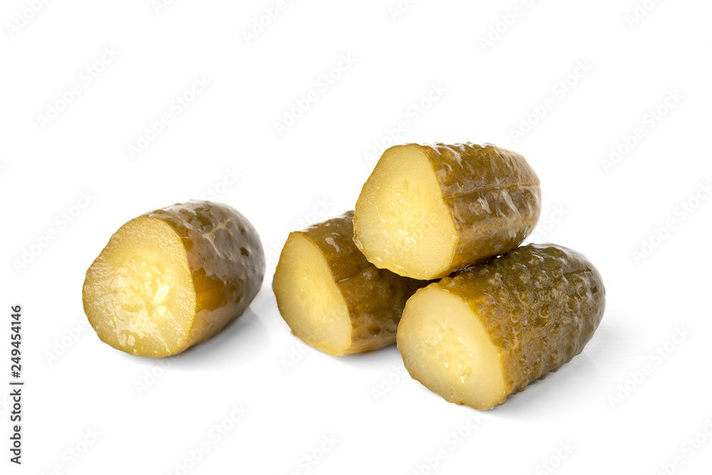 Pickled cucumbers isolated on white background. Pickled cucumbers isolated on white background.