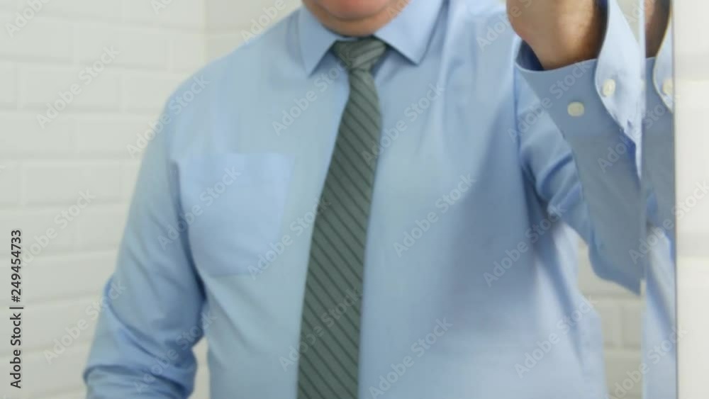 Businessman Gesticulate in Bathroom Playing in Mirror Scissor Rock Paper Game Businessman Gesticulate in Bathroom Playing in Mirror Scissor Rock Paper Game