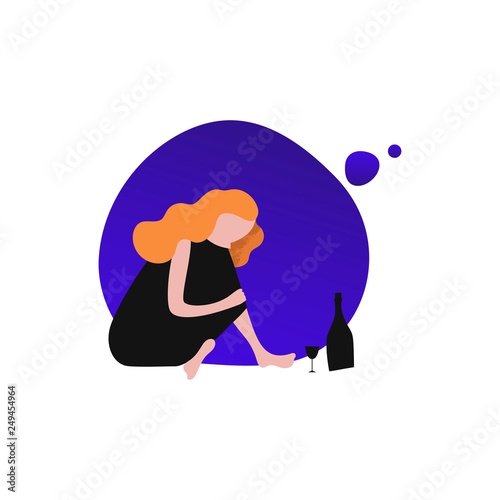Lonely woman flat vector illustration