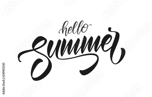 Vector illustration: Handwritten calligraphic type lettering of Hello Summer on white background