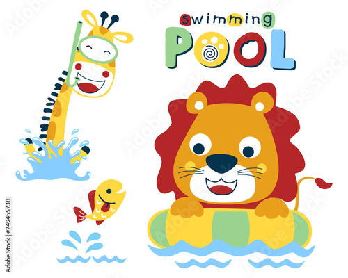 Swimming with funny animals cartoon