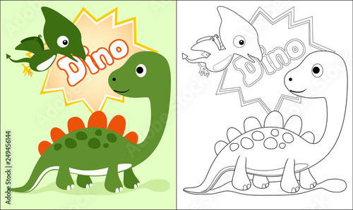 Vector cartoon of dinosaurs  coloring book or page