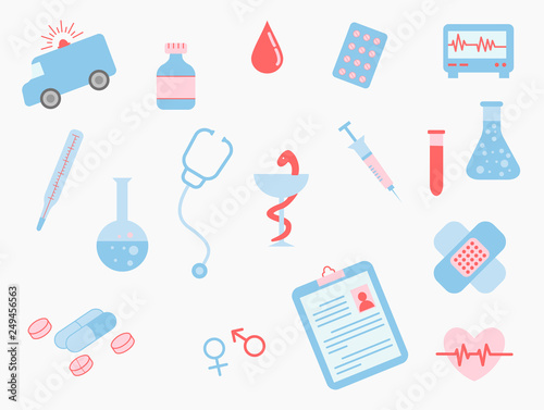 healthcare medical doodle set collection with flat cartoon style - vector illustration