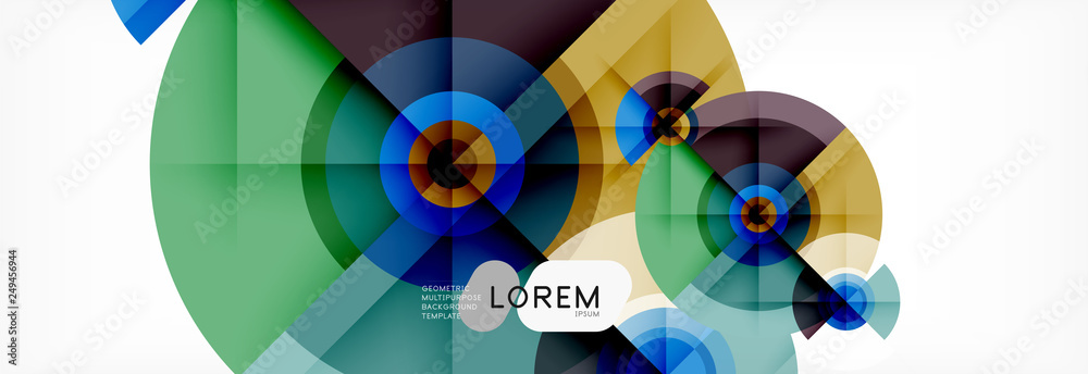 Fototapeta premium Minimal geometric circles and triangles abstract background, techno modern design, poster template