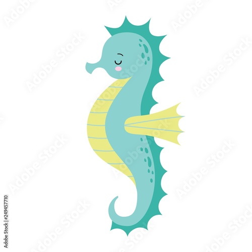 Cute cartoon Sea horse isolated. Seahorse on a white background, vector illustration.