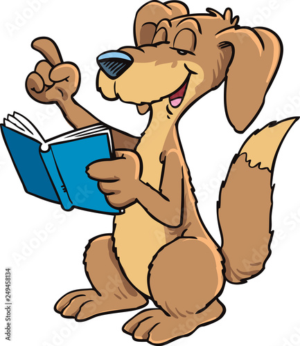 The dog reads the book