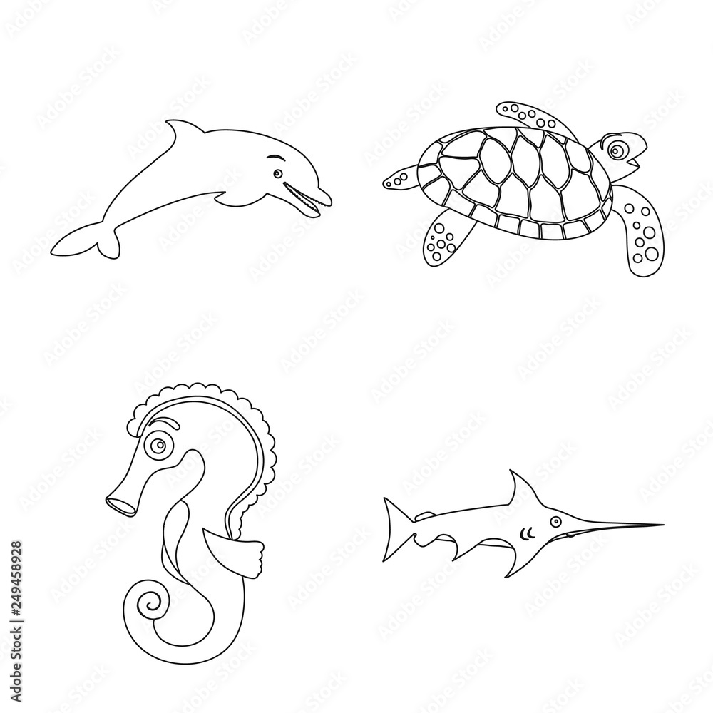 Obraz premium Vector design of sea and animal icon. Collection of sea and marine stock symbol for web.