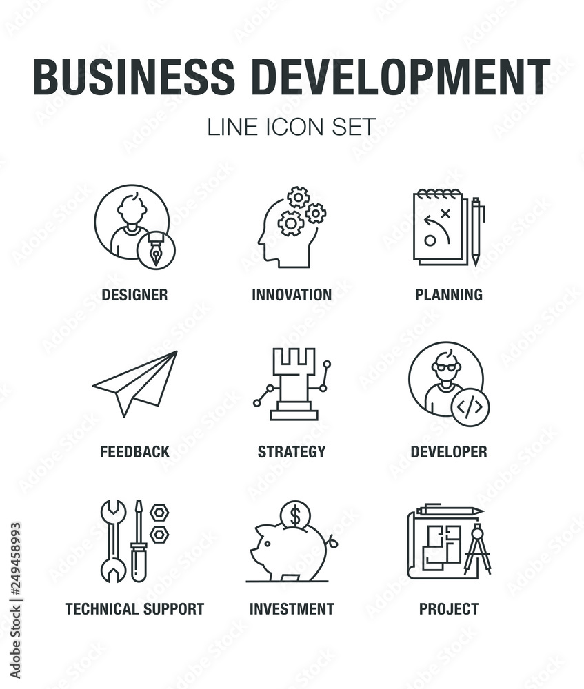 BUSINESS DEVELOPMENT LINE ICON SET BUSINESS DEVELOPMENT LINE ICON SET