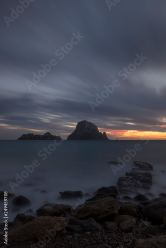 Sunset on the island of Es vedra in Ibiza
