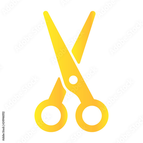 Gold scissors, isolated on white background. Scissors icon vector illustration. Cut concept with open scissors. Utensil or hairdresser logo symbol Vector illustration, style. Sharp Golden Scissor