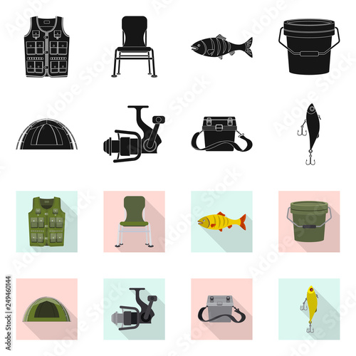 Vector design of fish and fishing icon. Set of fish and equipment vector icon for stock.