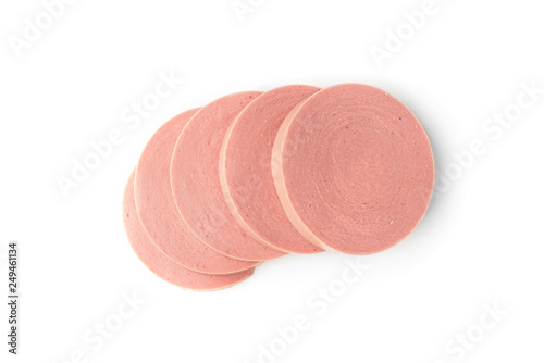 Boiled sausage isolated on white background.