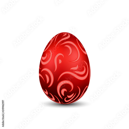 Easter egg 3D icon. Ornate color egg, isolated white background. Swirl realistic design, decoration Happy Easter celebration. Holiday ornamental element. Graceful spring pattern. Vector illustration