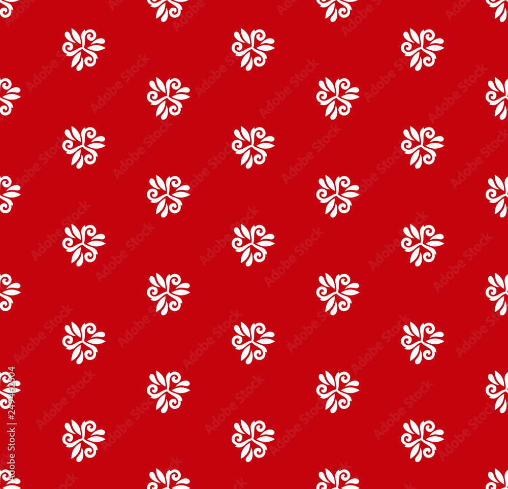 Floral red and white ornament. Seamless abstract classic background with flowers. Pattern with repeating floral elements Floral red and white ornament. Seamless abstract classic background with flowers. Pattern with repeating floral elements