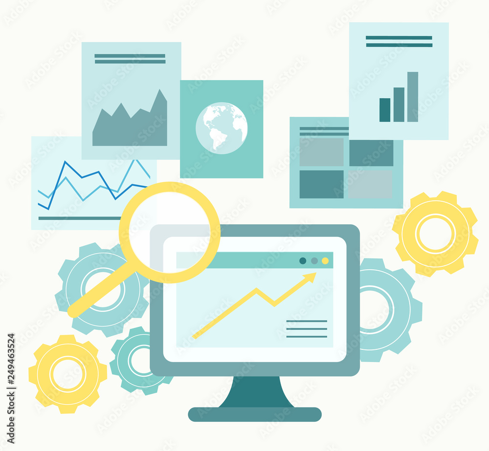 Vector illustration of business, searching the information, analyzing business data Vector illustration of business, searching the information, analyzing business data