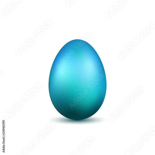 Easter egg 3D icon. Light blue color egg, isolated white background. Bright realistic design, decoration Happy Easter celebration. Holiday element. Shiny pattern. Spring symbol. Vector illustration