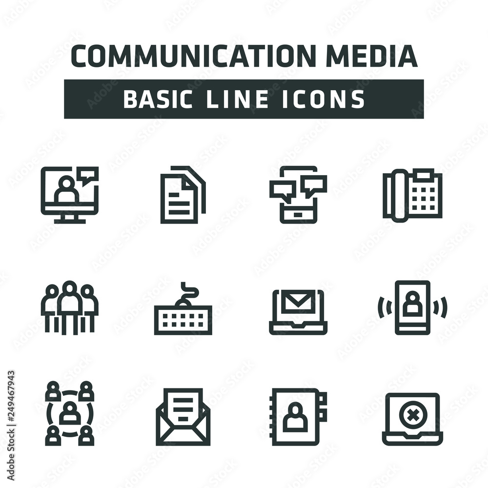 COMMUNICATION MEDIA LINE ICONS COMMUNICATION MEDIA LINE ICONS