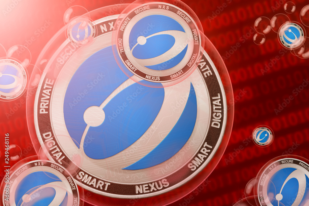 Nexus crash; Nexus (NXS) coins in a bubbles on the binary code background. Close-up. Nexus crash; Nexus (NXS) coins in a bubbles on the binary code background. Close-up.