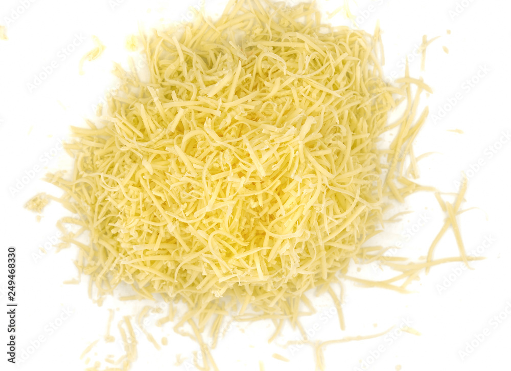 Grated cheese on a white background