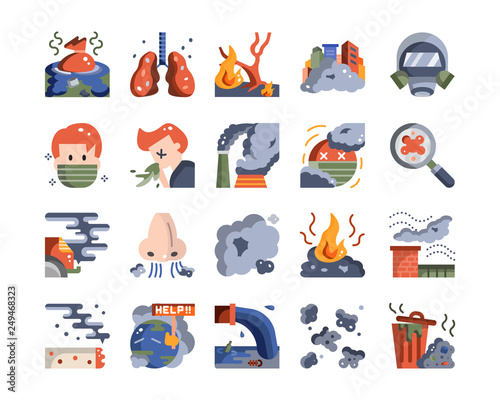 world pollution pm2.5 problem icon vector set