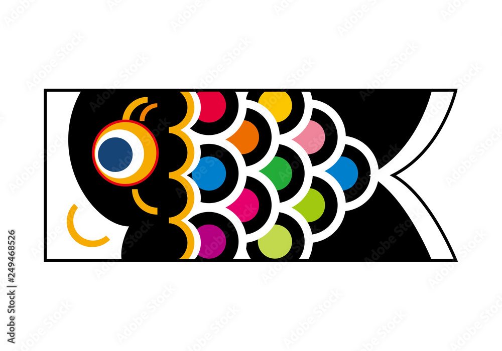 鯉のぼりのイラスト 黒 端午の節句のイメージ ベクターデータ 白バック Stock Vector Adobe Stock