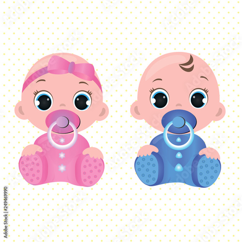Two cute twin babies, a baby girl and a baby boy