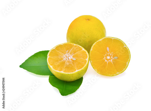 fresh lemon with leaves isolated on white background