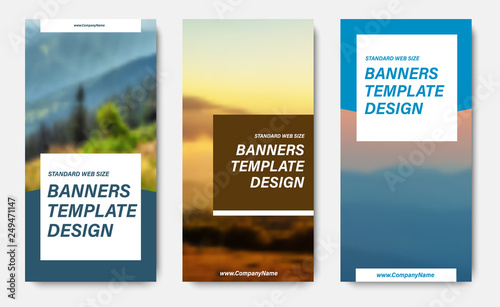 Design of vertical vector banners with place for a photo and squares for text.