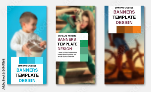 Set of vertical web banners with place for photo and squares for the header.