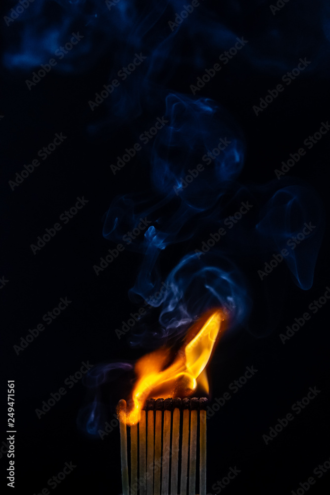 Match, smoke and flame