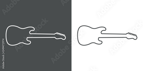 Icono plano silueta lineal de guitarra eléctrica en gris y blanco
