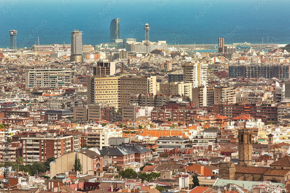 Aerial view to Barcelona city, urban background